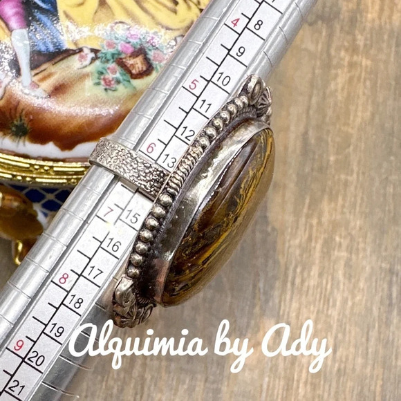 Oversized full finger maximalist 925 silver tigers eye huge ring - Picture 3 of 6